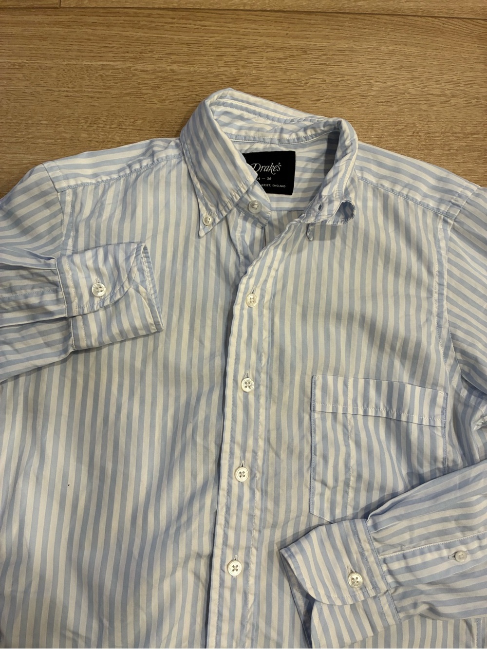 Drake’s Men’s Bengal Stripe Cotton Poplin Button Down Shirt Size 14/36 *FLAW